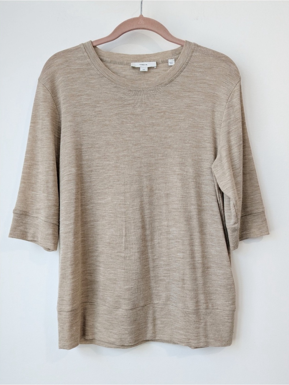 Vince Wool Shrunken T-shirt In Oatmeal Crew Neck Merino